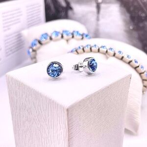 Light Sapphire Blue Crystal Silver Stud Earrings,Blue Stone Stud Silver Earrings